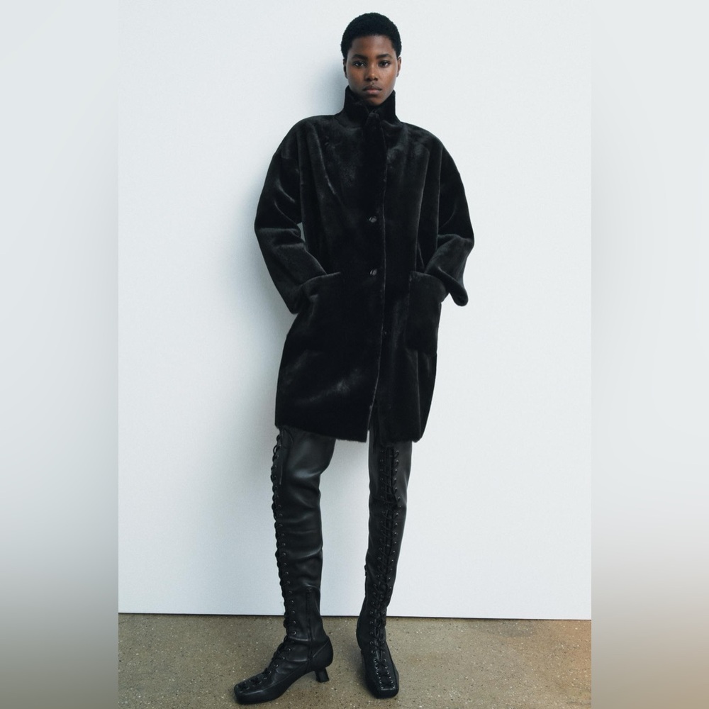 Zara Black Faux Shearling Jacket